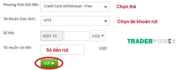 Nhập đầy đủ thông tin, nhấn gửi để rút tiền về thẻ Visa