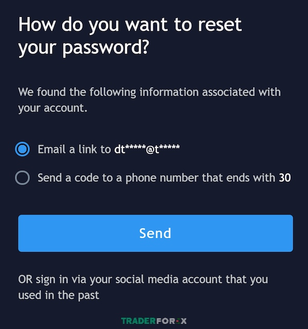 Bạn có thể lựa chọn gửi link xác minh qua email đã đăng ký tài khoản trước đó để khôi phục tài khoản như hình